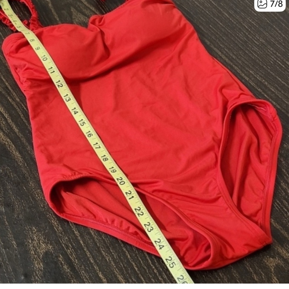 Kate Spade Cabana One Piece Swimsuit with Ruffle Straps in Cherry Red color - Picture 5 of 8